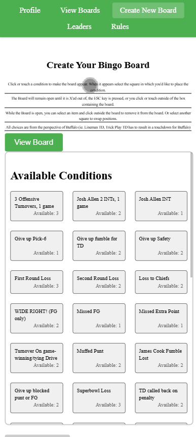 Gif of Playoff Bingo Board Application
